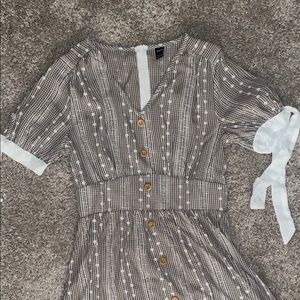 Stylish Brown and White Button-Down Dress